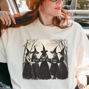 Vintage Girls Will Be Girls Witch Shirt, Funny Witch Vintage Shirt